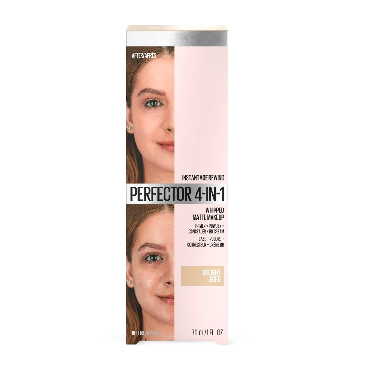 Instant Age Rewind 4-in-1 Matte Perfector: Foundation, Primer, Concealer & Powder – Lightweight Buildable Coverage, Long-Lasting Matte Finish – Shade 01 Light (2 Pack) Avelisse
