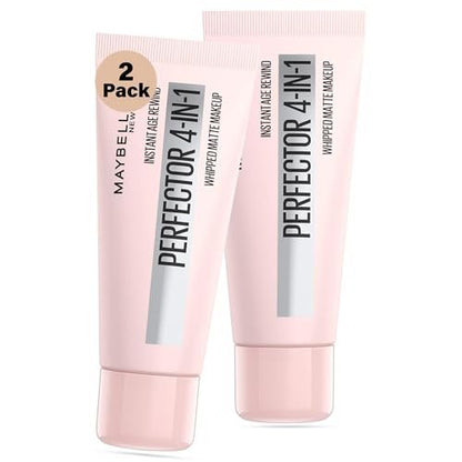 Instant Age Rewind 4-in-1 Matte Perfector: Foundation, Primer, Concealer & Powder – Lightweight Buildable Coverage, Long-Lasting Matte Finish – Shade 01 Light (2 Pack) Avelisse