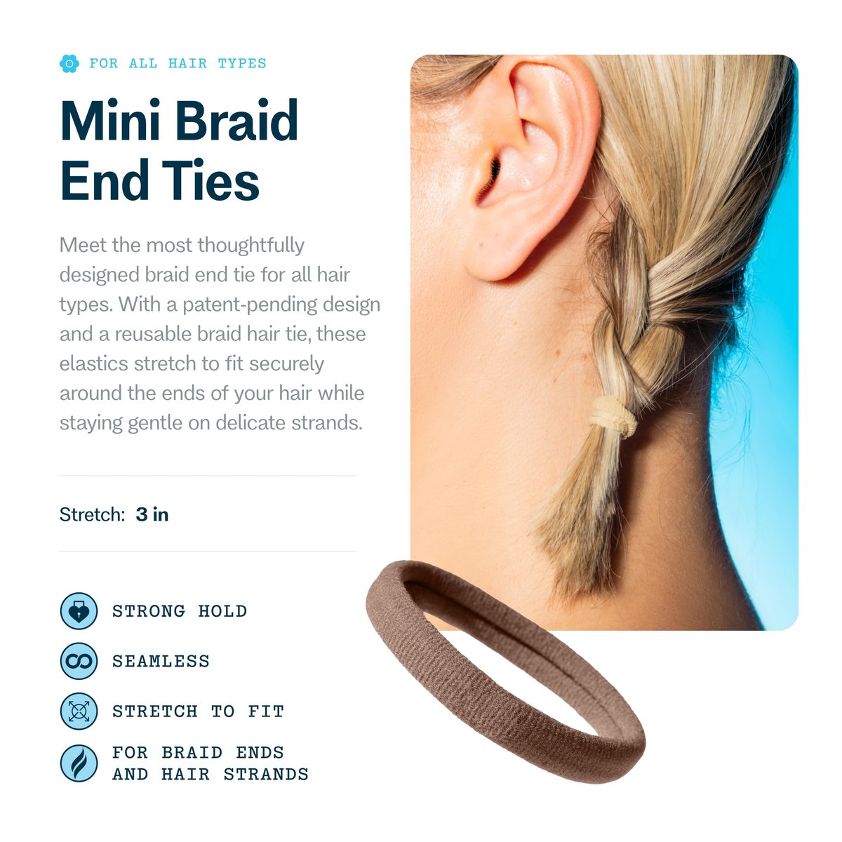 Gimme Beauty No Snag Braid Ends - Seamless Nylon & Spandex Hair Ties for Braids - No-Snag Gentle Hold - Zero-Dent Daily Hair Accessories - 25 Pack, Blonde - görsel 3