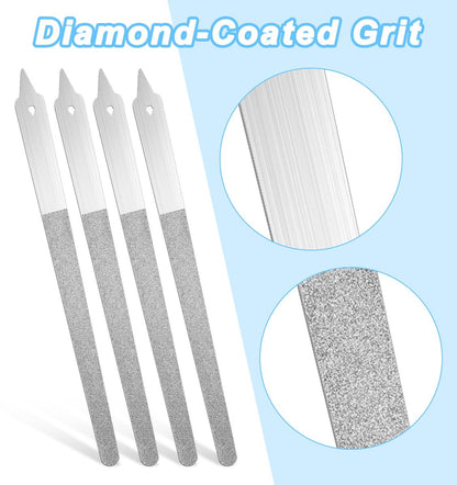 4PCS Diamond Dust Nail File Set – 6 Inch Stainless Steel Professional Nail Files for Salon & Home Use Avelisse