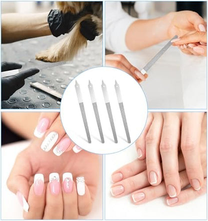 4PCS Diamond Dust Nail File Set – 6 Inch Stainless Steel Professional Nail Files for Salon & Home Use Avelisse