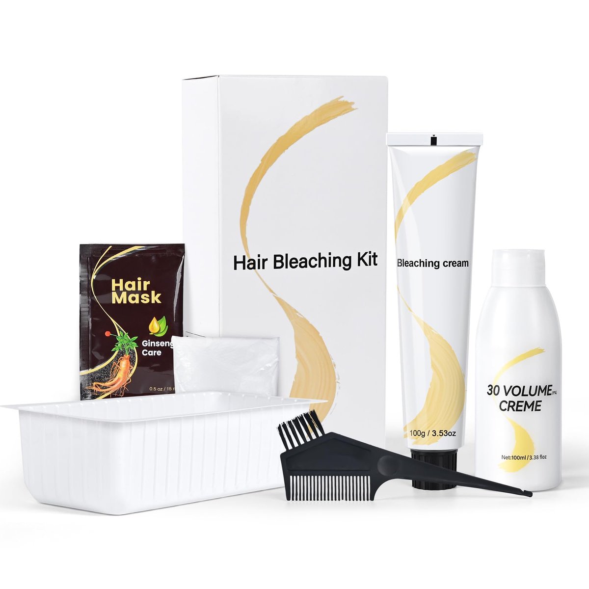 BELEZALIB Hair Bleach Kit - Complete Hair Lightener for Dark Hair with Protective Hair Mask, Lifts Up to 8 Shades, Includes Tint Bowl, Brush, Gloves & Cap Avelisse