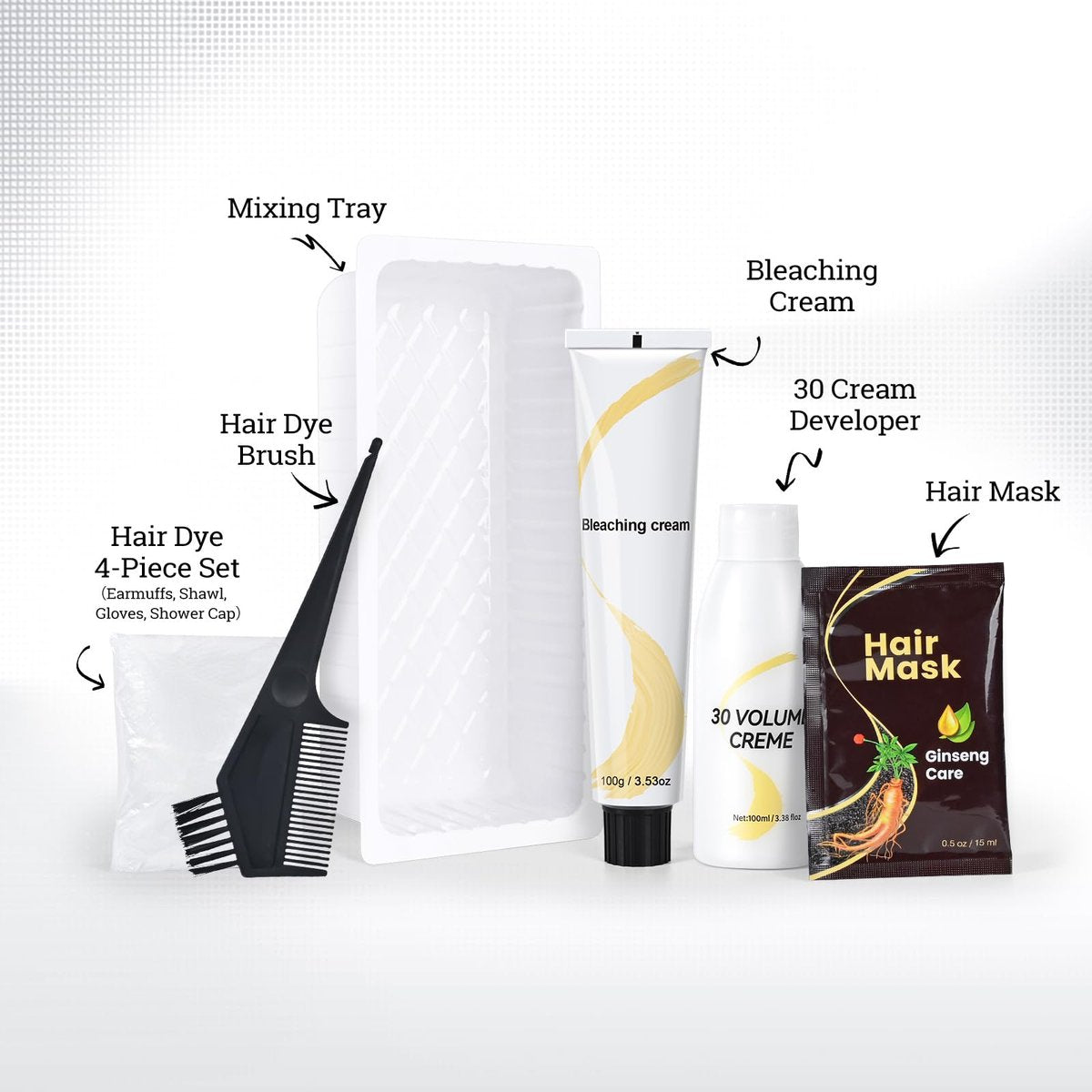 BELEZALIB Hair Bleach Kit - Complete Hair Lightener for Dark Hair with Protective Hair Mask, Lifts Up to 8 Shades, Includes Tint Bowl, Brush, Gloves & Cap Avelisse