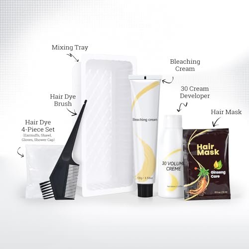 BELEZALIB Hair Bleach Kit - Complete Hair Lightener for Dark Hair with Protective Hair Mask, Lifts Up to 8 Shades, Includes Tint Bowl, Brush, Gloves & Cap Avelisse