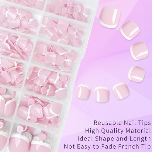 Lifextol 216-Piece Press-On Toenails for Women – French Tip Fake Toe Nails with Sticky Tabs, 12 Sizes Acrylic Toe Nail Tips Kit White Avelisse
