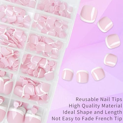 Lifextol 216-Piece Press-On Toenails for Women – French Tip Fake Toe Nails with Sticky Tabs, 12 Sizes Acrylic Toe Nail Tips Kit White Avelisse