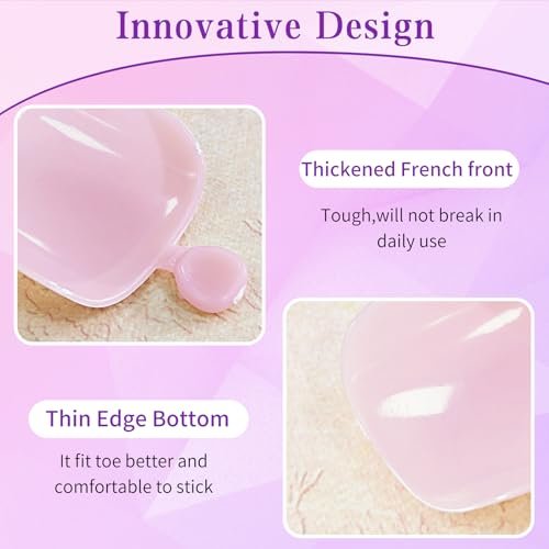 Lifextol 216-Piece Press-On Toenails for Women – French Tip Fake Toe Nails with Sticky Tabs, 12 Sizes Acrylic Toe Nail Tips Kit White Avelisse