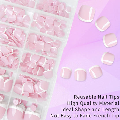 Lifextol 216-Piece Press-On Toenails for Women – French Tip Fake Toe Nails with Sticky Tabs, 12 Sizes Acrylic Toe Nail Tips Kit White Avelisse