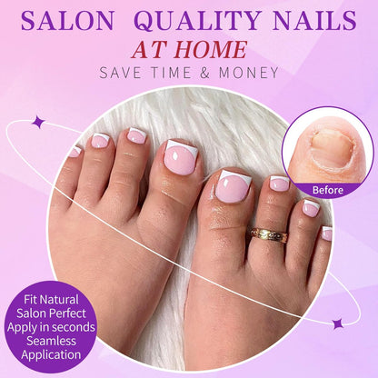 Lifextol 216-Piece Press-On Toenails for Women – French Tip Fake Toe Nails with Sticky Tabs, 12 Sizes Acrylic Toe Nail Tips Kit White Avelisse