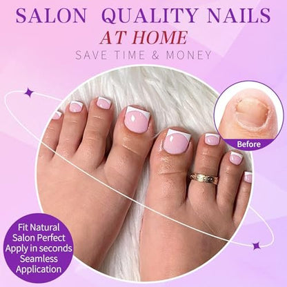 Lifextol 216-Piece Press-On Toenails for Women – French Tip Fake Toe Nails with Sticky Tabs, 12 Sizes Acrylic Toe Nail Tips Kit White Avelisse
