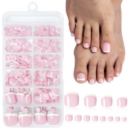 Lifextol 216-Piece Press-On Toenails for Women – French Tip Fake Toe Nails with Sticky Tabs, 12 Sizes Acrylic Toe Nail Tips Kit White Avelisse