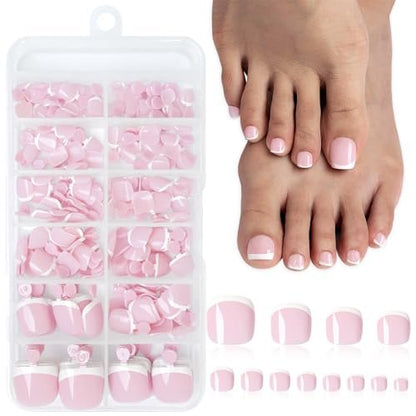 Lifextol 216-Piece Press-On Toenails for Women – French Tip Fake Toe Nails with Sticky Tabs, 12 Sizes Acrylic Toe Nail Tips Kit White Avelisse