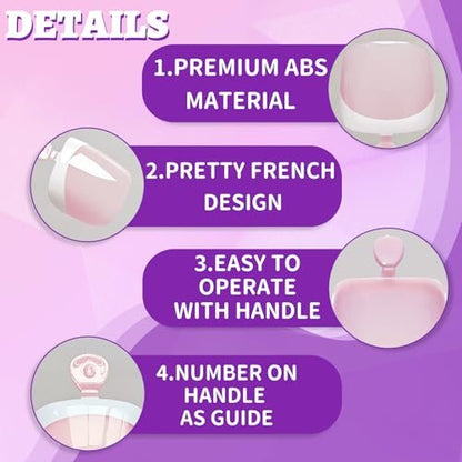 Lifextol 216-Piece Press-On Toenails for Women – French Tip Fake Toe Nails with Sticky Tabs, 12 Sizes Acrylic Toe Nail Tips Kit White Avelisse