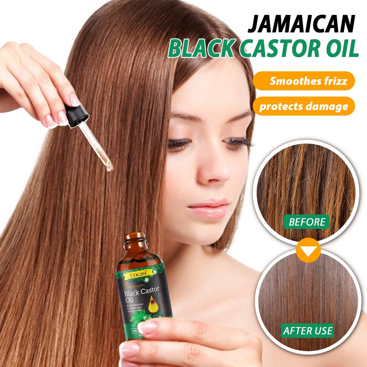 Uocasi Jamaican Black Castor Oil - 2-Pack, 100% Pure & Organic, Cold Pressed in Glass Bottles for Hair Growth, Eyebrow Nourishment, and Skin Hydration, 4.04 Oz Avelisse