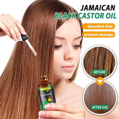 Uocasi Jamaican Black Castor Oil - 2-Pack, 100% Pure & Organic, Cold Pressed in Glass Bottles for Hair Growth, Eyebrow Nourishment, and Skin Hydration, 4.04 Oz Avelisse