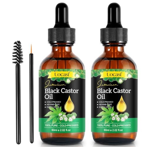 Uocasi Jamaican Black Castor Oil - 2-Pack, 100% Pure & Organic, Cold Pressed in Glass Bottles for Hair Growth, Eyebrow Nourishment, and Skin Hydration, 4.04 Oz Avelisse