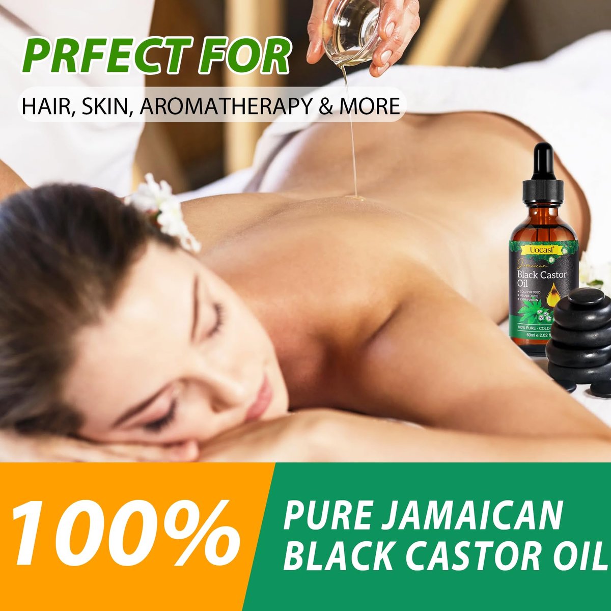 Uocasi Jamaican Black Castor Oil - 2-Pack, 100% Pure & Organic, Cold Pressed in Glass Bottles for Hair Growth, Eyebrow Nourishment, and Skin Hydration, 4.04 Oz Avelisse