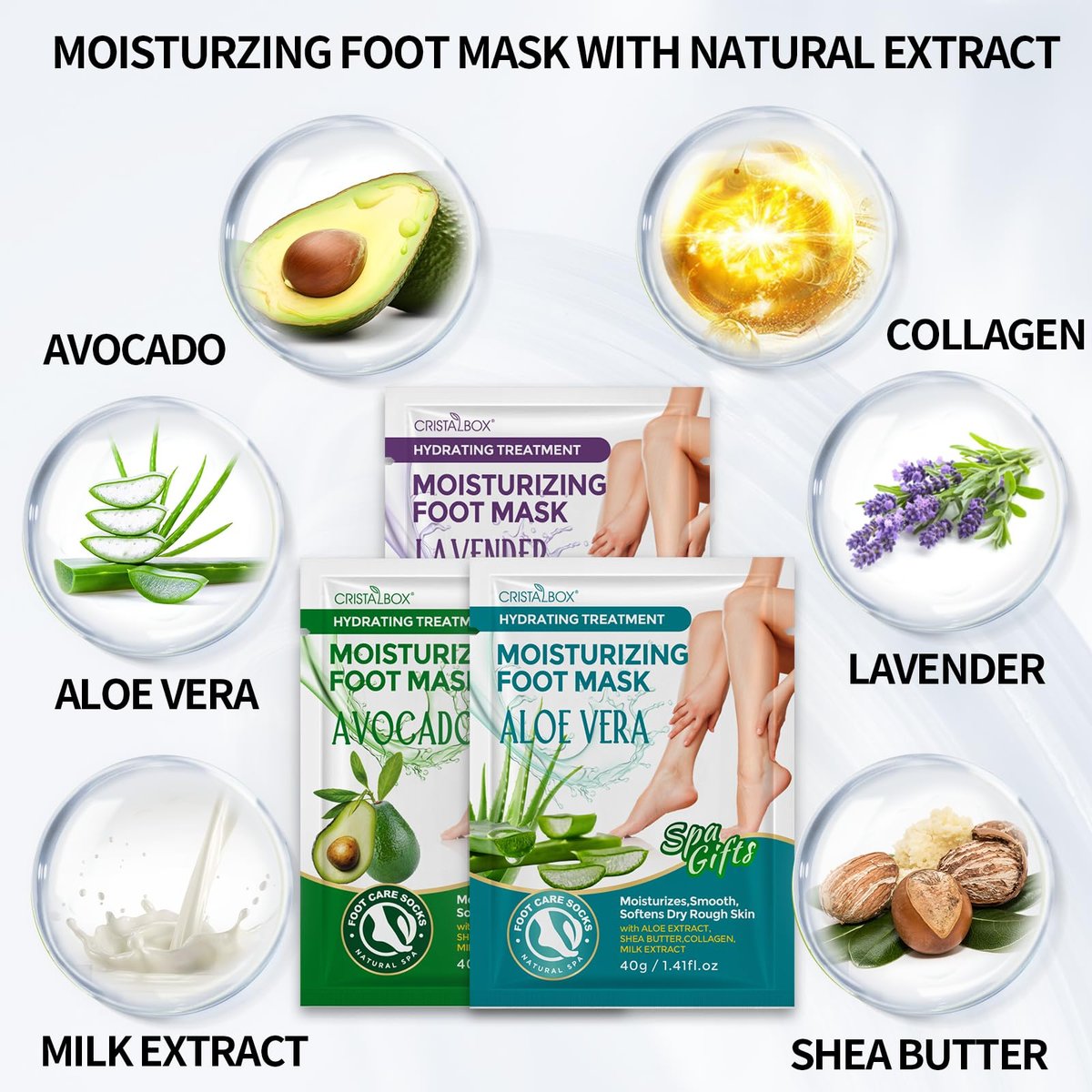 18 Pack Moisturizing Foot Mask – Hydrating Foot Masks for Dry Cracked Feet | CRISTALBOX Avelisse