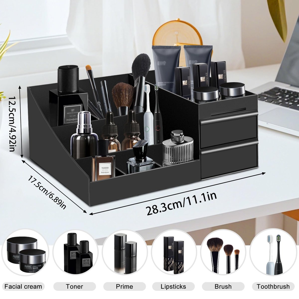 Turesmith Men's Cologne Organizer – Black Polypropylene Perfume Stand for Bathroom Countertop Storage - görsel 3