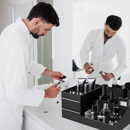 Turesmith Men's Cologne Organizer – Black Polypropylene Perfume Stand for Bathroom Countertop Storage