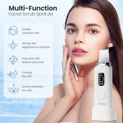 UNIWA Ultrasonic Skin Scrubber Face Spatula - Pore Cleaner & Blackhead Remover with 4 Modes, LCD Display, IPX6 Waterproof - White Avelisse