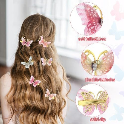 Nogeqi 12-Piece Butterfly Hair Clips Set - Cute Kawaii Mini Butterfly Clips for Girls, Teens, and Women - Multi-Colored Metal Hair Accessories