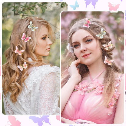 Nogeqi 12-Piece Butterfly Hair Clips Set - Cute Kawaii Mini Butterfly Clips for Girls, Teens, and Women - Multi-Colored Metal Hair Accessories