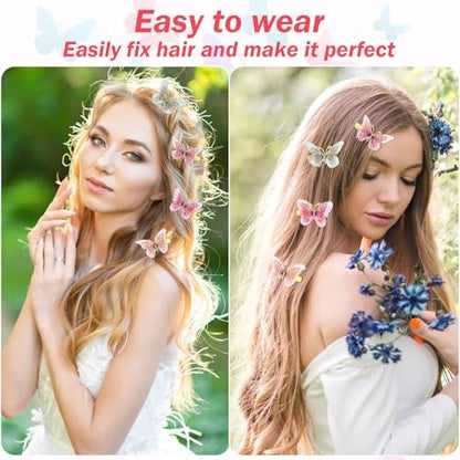 Nogeqi 12-Piece Butterfly Hair Clips Set - Cute Kawaii Mini Butterfly Clips for Girls, Teens, and Women - Multi-Colored Metal Hair Accessories