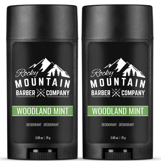 Natural Deodorant for Men – 2 Pack – Aluminum Free – Made in USA with Plant-Based Ingredients & Peppermint Essential Oil – Woodland Mint Scent – 2.65 oz Each by Rocky Mountain Barber Company Avelisse