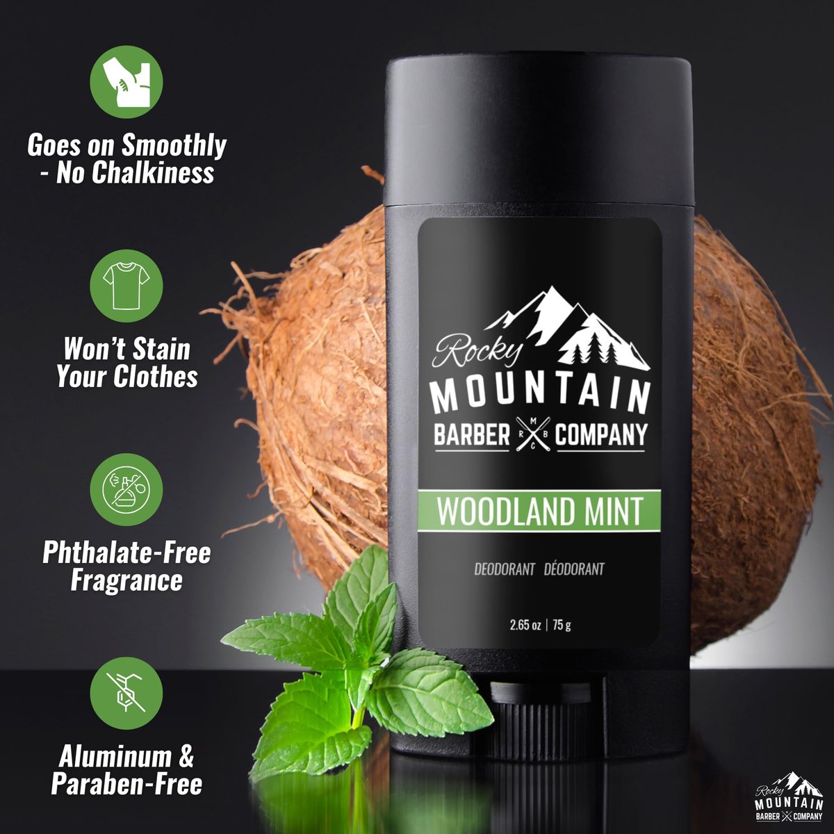 Natural Deodorant for Men – 2 Pack – Aluminum Free – Made in USA with Plant-Based Ingredients & Peppermint Essential Oil – Woodland Mint Scent – 2.65 oz Each by Rocky Mountain Barber Company Avelisse