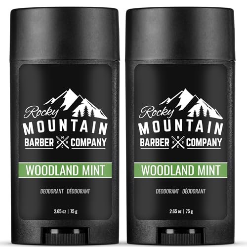 Natural Deodorant for Men – 2 Pack – Aluminum Free – Made in USA with Plant-Based Ingredients & Peppermint Essential Oil – Woodland Mint Scent – 2.65 oz Each by Rocky Mountain Barber Company Avelisse