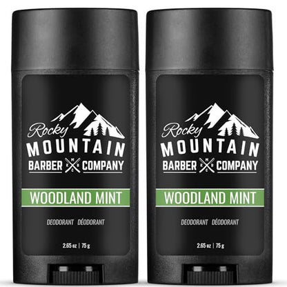 Natural Deodorant for Men – 2 Pack – Aluminum Free – Made in USA with Plant-Based Ingredients & Peppermint Essential Oil – Woodland Mint Scent – 2.65 oz Each by Rocky Mountain Barber Company Avelisse