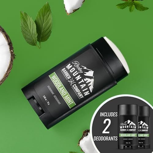 Natural Deodorant for Men – 2 Pack – Aluminum Free – Made in USA with Plant-Based Ingredients & Peppermint Essential Oil – Woodland Mint Scent – 2.65 oz Each by Rocky Mountain Barber Company Avelisse