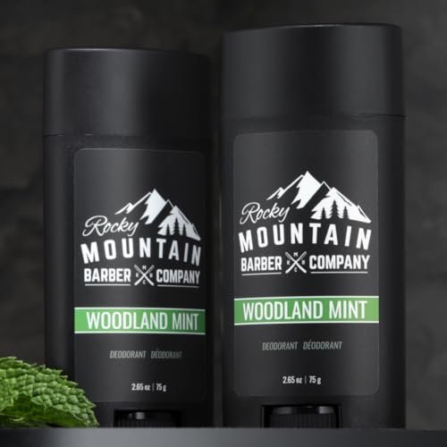 Natural Deodorant for Men – 2 Pack – Aluminum Free – Made in USA with Plant-Based Ingredients & Peppermint Essential Oil – Woodland Mint Scent – 2.65 oz Each by Rocky Mountain Barber Company Avelisse