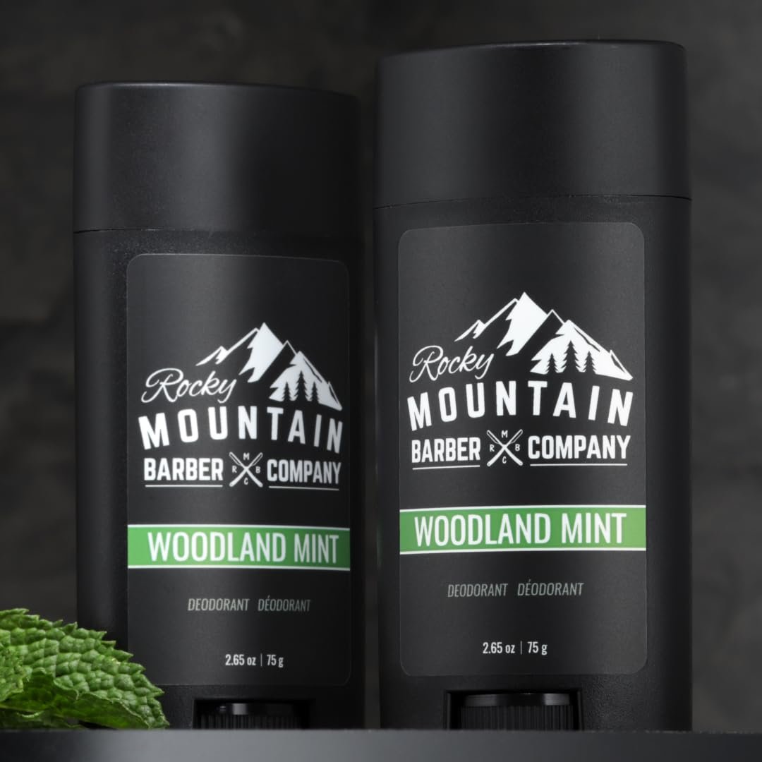 Natural Deodorant for Men – 2 Pack – Aluminum Free – Made in USA with Plant-Based Ingredients & Peppermint Essential Oil – Woodland Mint Scent – 2.65 oz Each by Rocky Mountain Barber Company Avelisse