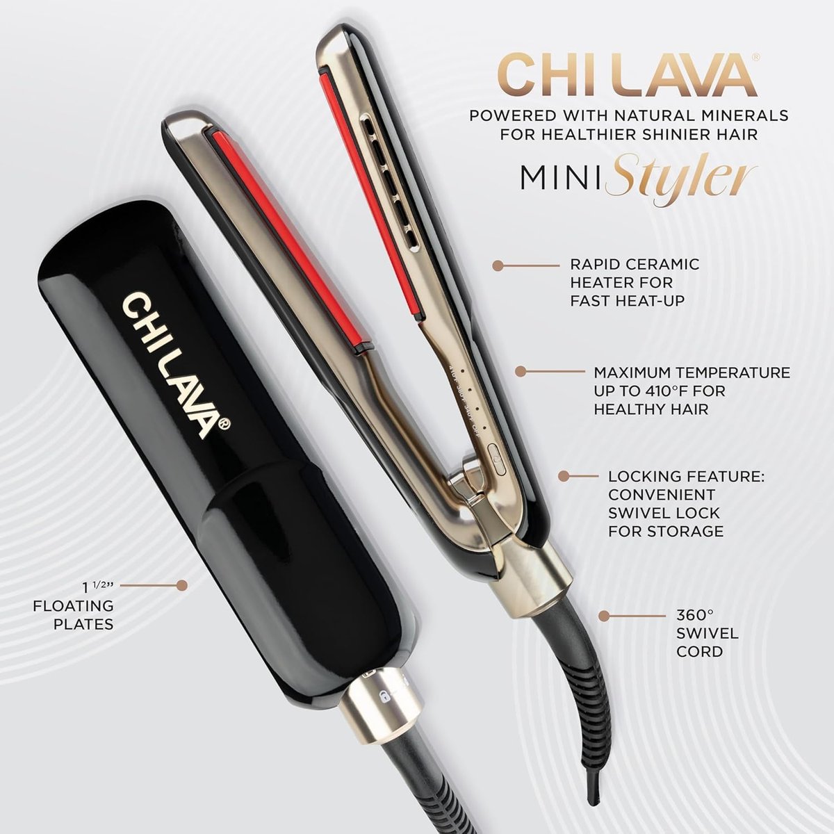 CHI Lava MiniStyler & CHI 44 Iron Guard (2 Oz) Gift Duo - Ceramic Hair Straightener for Long-Lasting Shine, 1.5" Iron, Perfect for Daily Use & Travel Avelisse