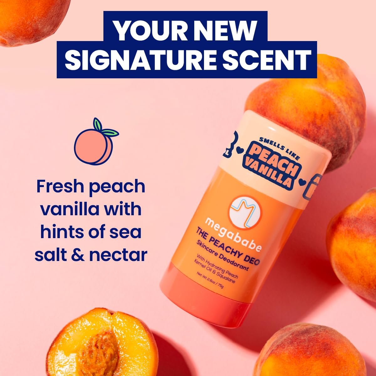 Megababe Skincare Deodorant - The Peachy Deo with 72 Hour Odor Protection, Aluminum-Free, All Natural, 2.6 oz Avelisse