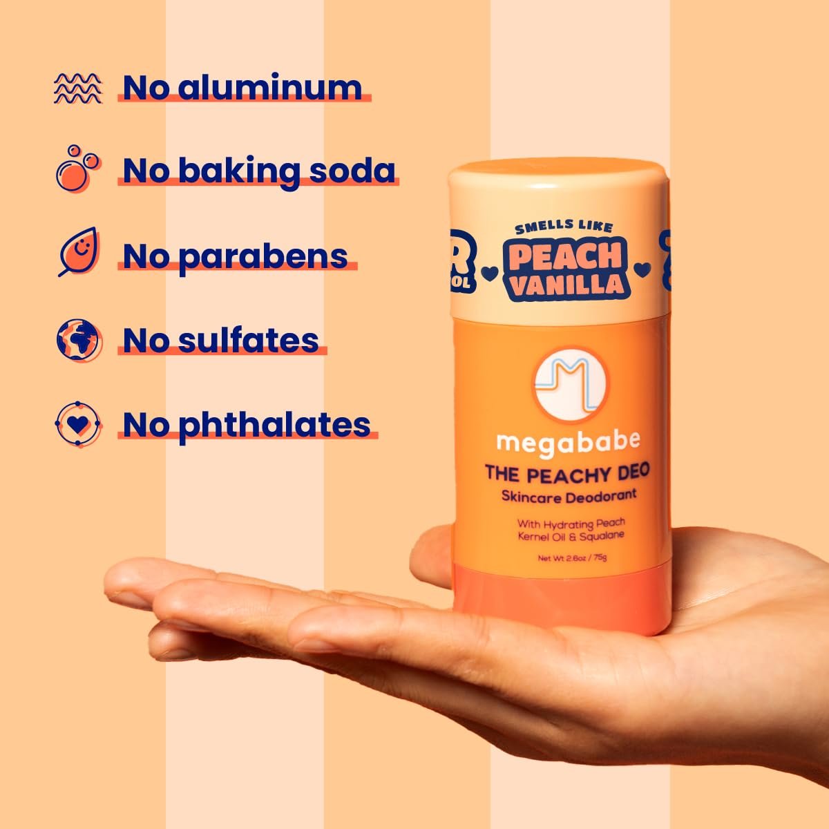 Megababe Skincare Deodorant - The Peachy Deo with 72 Hour Odor Protection, Aluminum-Free, All Natural, 2.6 oz Avelisse