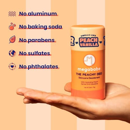 Megababe Skincare Deodorant - The Peachy Deo with 72 Hour Odor Protection, Aluminum-Free, All Natural, 2.6 oz Avelisse