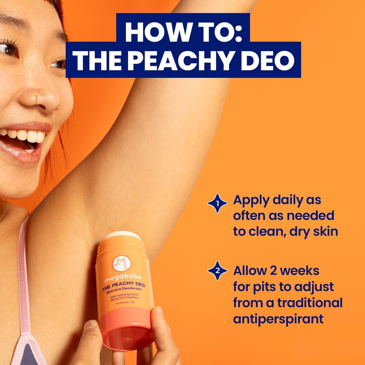 Megababe Skincare Deodorant - The Peachy Deo with 72 Hour Odor Protection, Aluminum-Free, All Natural, 2.6 oz Avelisse
