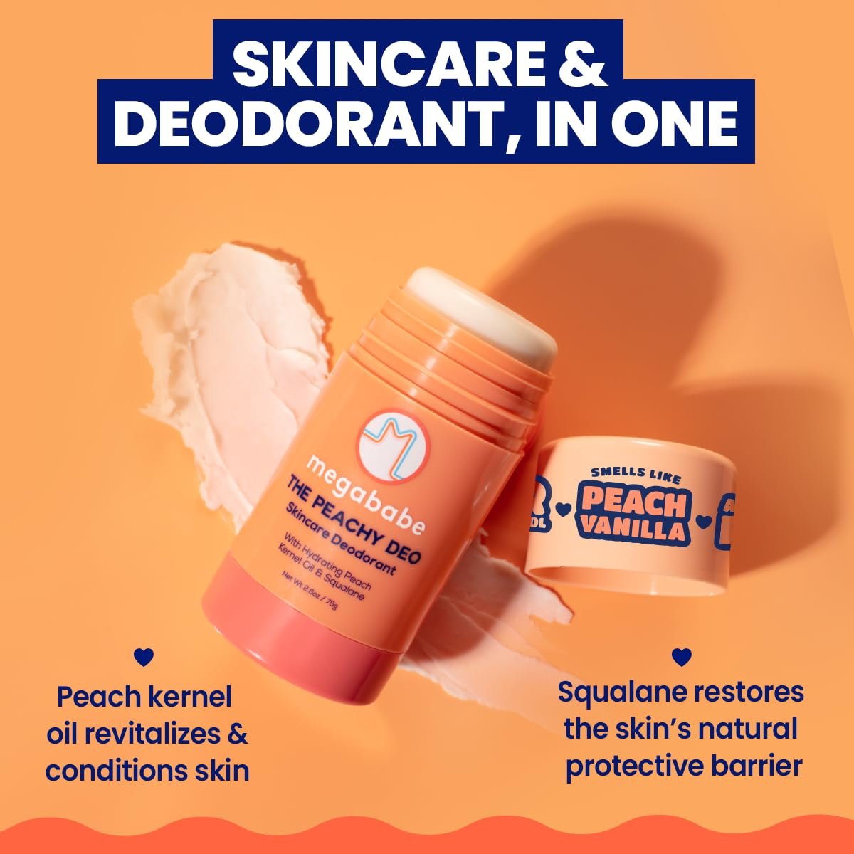 Megababe Skincare Deodorant - The Peachy Deo with 72 Hour Odor Protection, Aluminum-Free, All Natural, 2.6 oz Avelisse