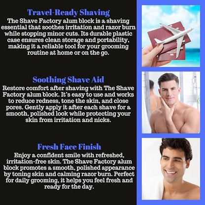 The Shave Factory Alum Block Aftershave Solution for Razor Burn Relief – 3.53 oz (100g) with Plastic Case
