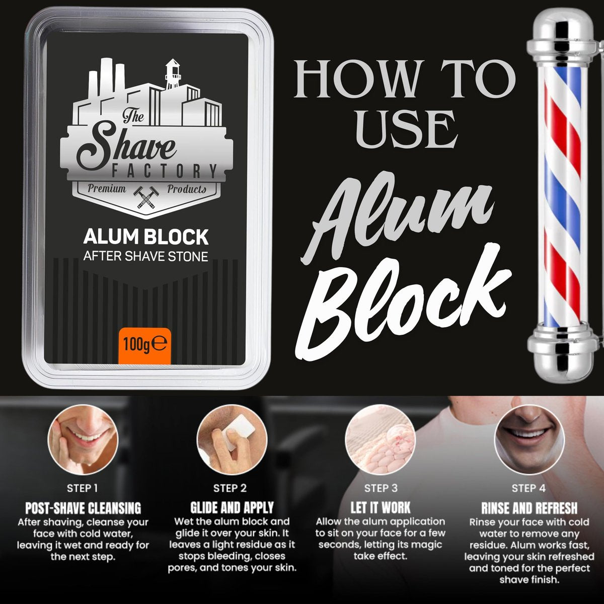 The Shave Factory Alum Block Aftershave Solution for Razor Burn Relief – 3.53 oz (100g) with Plastic Case - görsel 11