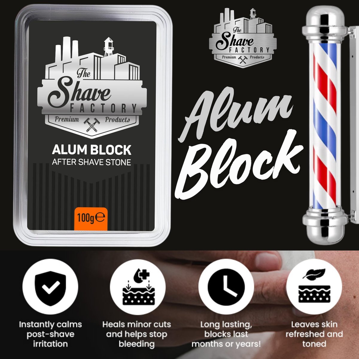 The Shave Factory Alum Block Aftershave Solution for Razor Burn Relief – 3.53 oz (100g) with Plastic Case - görsel 9