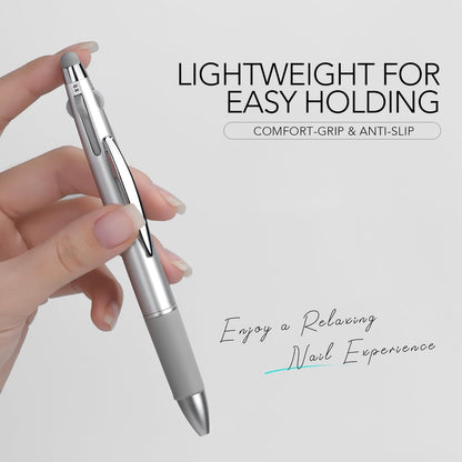 GAOY 4-in-1 Nail Dotting Pen – Manicure Art Tool with Ballpoint Design, Size Marking, and Pressing Head for Painting, Sculpting, Rhinestones DIY & Salon | Silver