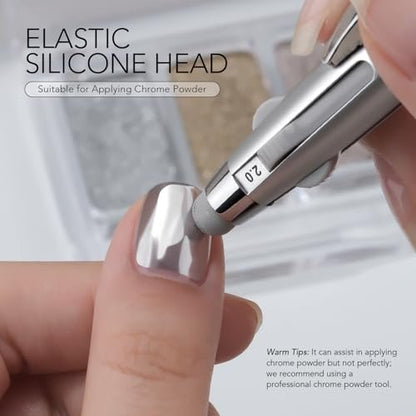 GAOY 4-in-1 Nail Dotting Pen – Manicure Art Tool with Ballpoint Design, Size Marking, and Pressing Head for Painting, Sculpting, Rhinestones DIY & Salon | Silver