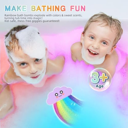 Rainbow Bath Bombs for Kids – Colorful Fizzing Toys with Surprise Colors – Safe & Non-Toxic DIY Bath Time STEM Activity – Gift for Boys & Girls Ages 3-12