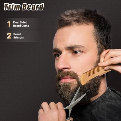Beard Brush & Comb Set for Men - Natural Boar Bristle Brush & Pear Wood Comb for Grooming, Detangling & Shine - Dad Gifts