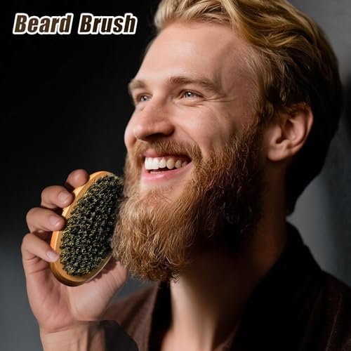 Beard Brush & Comb Set for Men - Natural Boar Bristle Brush & Pear Wood Comb for Grooming, Detangling & Shine - Dad Gifts - görsel 6