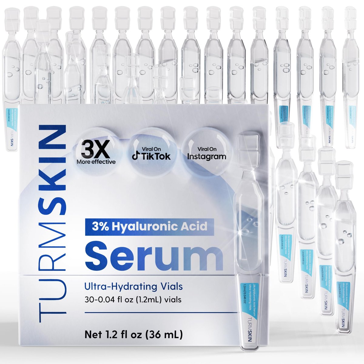 TURMSKIN Hyaluronic Acid Serum Ampoules [Ultra Hydrating Vials] – 3% Hyaluron Booster for Glass Skin & Anti-Aging – 24-Hour Hydration – Triple Hyaluronic Complex for Face Skin Repair & Renew Avelisse